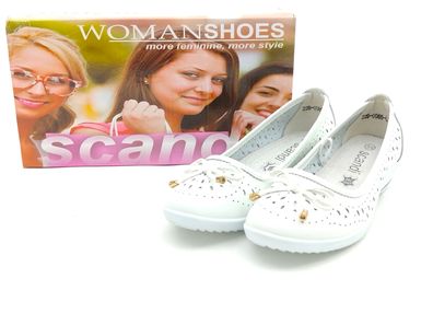 Scandi Damen Ballerina kleiner Keil weiß