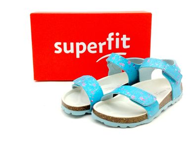 Superfit Mädchen Klett Sandale blau mit bunten Sprengeln und Fußbett