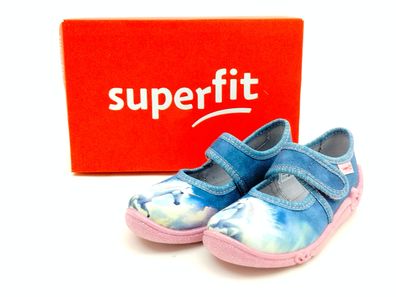 Superfit Kinder Klett Hausschuh Einhorn Glitzer blau rosa