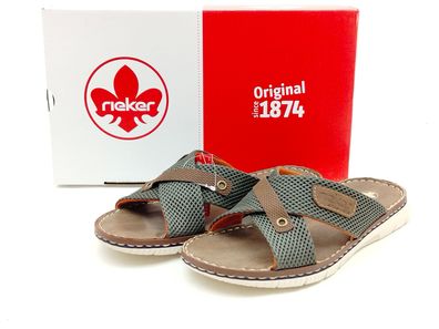 Rieker Herren Kreuz-Pantolette ohne Verschluss in olive mit braun