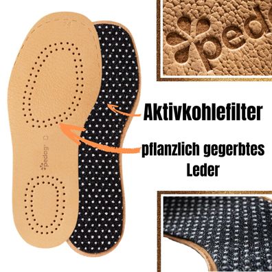 pedag Kinder Ledersohle Einlegesohle mit Spezial-Aktivkohlefilter gegen Geruchsbildun
