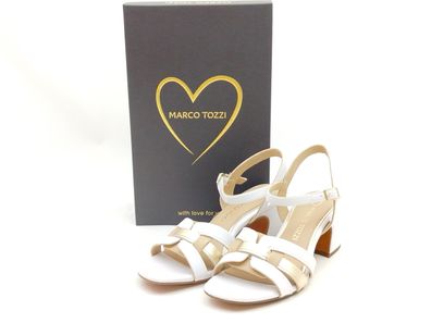 Marco Tozzi Damen Riemchen Sandalette mit 6 cm Blockabsatz weiß gold
