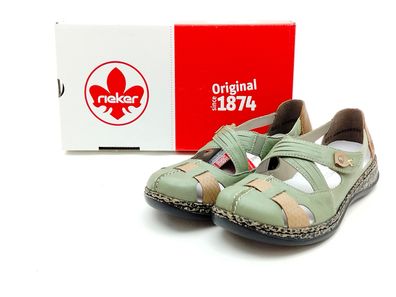 Rieker Damen Kletthalbschuh mit Löchern grün kombiniert