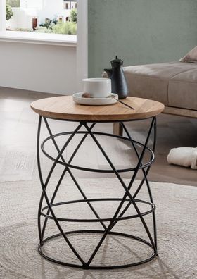 Beistelltisch 40x45cm 'Lissabon' Wildeiche Stahl schwarz rund
