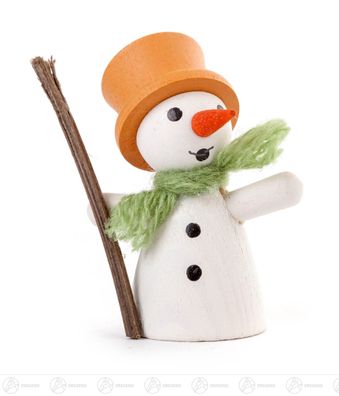 Weihnachtliche Miniatur Schneemann mit orangenem Zylinder BxHxT 3,5cmx5cmx1,5 cm