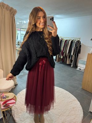 Tüllrock Damen Fiona Weinrot langer Tüll Rock Frau Röcke Damenrock Onesize (XS-XL)