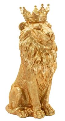 Dekofigur Löwe mit Krone sitzend Tierfigur stolzer Löwenkönig Shanti in Gold H 74 cm
