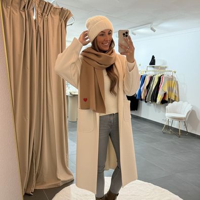 Schal Damen Leonie Hellbraun Schals mit Herz Stickerei Frauen Halstuch Damenschal