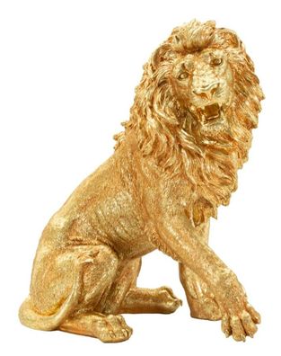 Dekofigur Löwe seitlich sitzend Tierfigur stolzer Löwenkönig Shanti in Gold H 55 cm