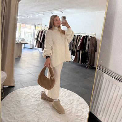 Zweiteiler Set Damen Josephine Weiß, Frauen Pullover & Rock Set Onesize (XS-XL)