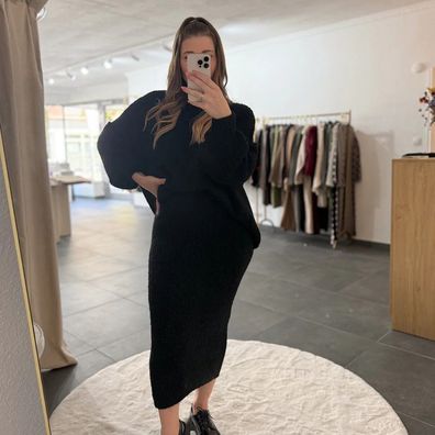 Zweiteiler Set Damen Josephine Schwarz Frauen Pullover & Rock Set Onesize XS-XL