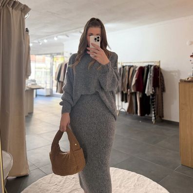 Zweiteiler Set Damen Josephine Dunkelgrau Frauen Pullover & Rock Onesize XS-XL