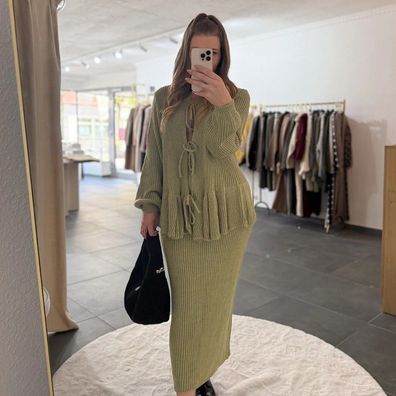 Zweiteiler Set Damen Madita Hellgrün Frauen Cardigan & Rock Set Onesize XS-XL