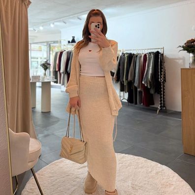 Zweiteiler Set Damen Madita Beige Frauen Cardigan & Rock Set Onesize XS-XL