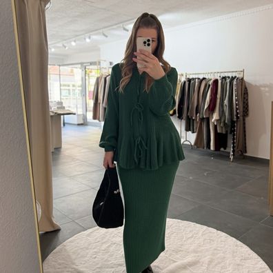 Zweiteiler Set Damen Madita Dunkelgrün Frauen Cardigan & Rock Set Onesize XS-XL