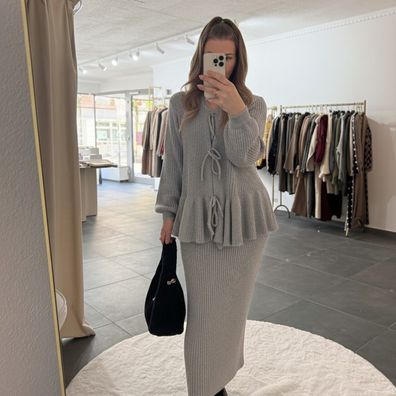 Zweiteiler Set Damen Madita Grau Frauen Cardigan & Rock Set Onesize XS-XL Frau