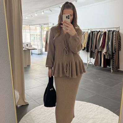 Zweiteiler Set Damen Madita Taupe Frauen Cardigan & Rock Set Onesize XS-XL Frau