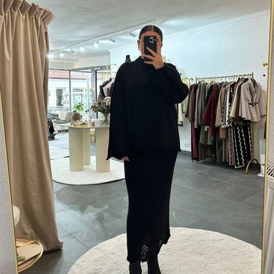 Zweiteiler Set Damen Lorena Scwarz Frauen Oberteil & Rock set Onesize XS-XL Frau