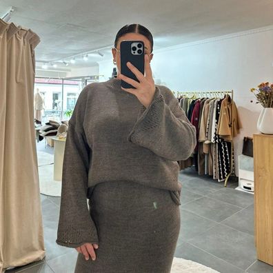 Zweiteiler Set Damen Lorena Dunkelgrau Frauen Oberteil & Rock set Onesize XS-XL Frau