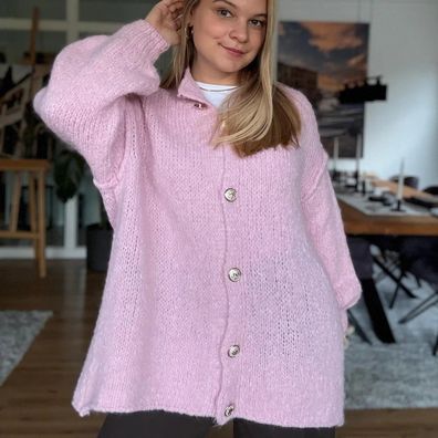 Damen Oversize Strickjacke Amanda Rosa, Onesize XS-XL, Frauen Strick Jacke Frau