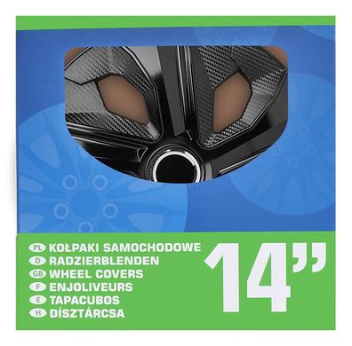Radblenden-Set Moon Ring Carbon Schwarz 14 Zoll 4 Stück im Displaykarton