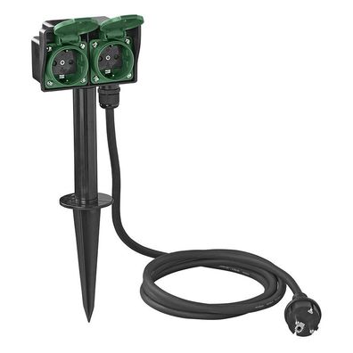 Gartensteckdose Schuko 2-fach mit Erdspieß 2M 3x1,5mm²