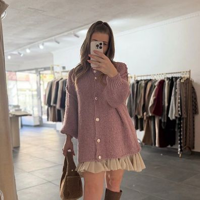 Damen Oversize Strickjacke Amanda Altrosa Onesize XS-XL, Frauen Strick Jacke