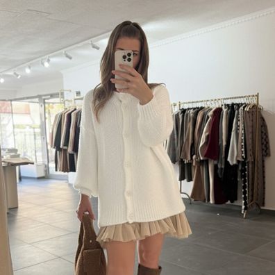 Damen Oversize Strickjacke Amanda Weiß Onesize XS-XL, Frauen Strick Jacke Frau