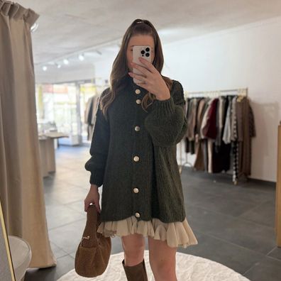 Damen Oversize Strickjacke Amanda Khaki Onesize XS-XL, Frauen Strick Jacke Frau