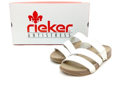 Rieker Damen Riemchen Pantolette mit Klettverschluss weiß