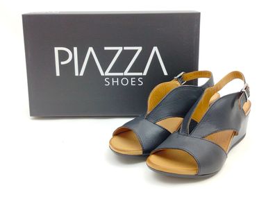 PIAZZA Damen Leder Keilsandale schwarz mit verstellbarem Riemchen