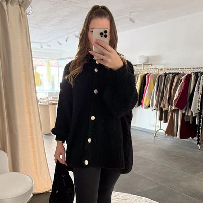 Damen Oversize Strickjacke Amanda Schwarz Onesize XS-XL Frauen Strick Jacke Frau