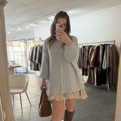 Damen Oversize Strickjacke Amanda Hellgrau Onesize XS-XL Frauen Strick Jacke