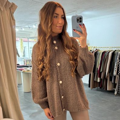 Damen Oversize Strickjacke Amanda Hellbraun Onesize XS-XL Frauen Strick Jacke