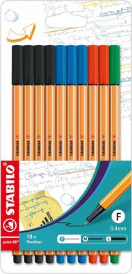Fineliner - Stabilo point 88 - 10er Pack Office - 4 x schwarz, 3 x blau, 2 x rot, 1 x