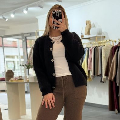 Damen Mohairmix Strickjacke Lana Schwarz Onesize XS-XL Frau Mohair Strick Jacke