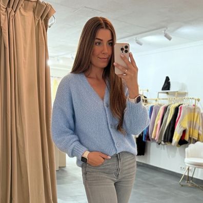 Damen Mohairmix Strickjacke Lana Hellblau Onesize XS-XL Frau Mohair Strick Jacke