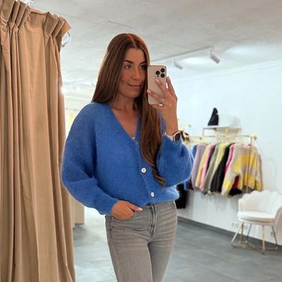 Damen Mohairmix Strickjacke Lana Blau Onesize XS-XL Frau Mohair Strick Jacke