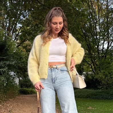 Damen Mohairmix Strickjacke Lana Gelb Onesize XS-XL Frau Mohair Strick Jacke