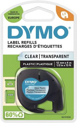 DYMO LT Etikettenband Authentisch | schwarz auf transparent | 12 mm x 4 m | selbstkle