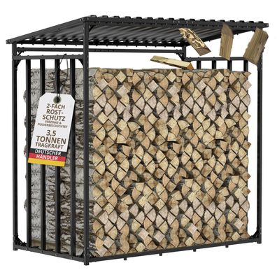Kaminholzregal Metall 1,05 m tief mit Dach 185 x 185 cm verzinkt wetterfest für ausse