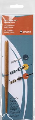 Brause 16003B Kalligraphie-Set mit 1x Federhalter aus Holz und 3x Federn( Zeichenfede