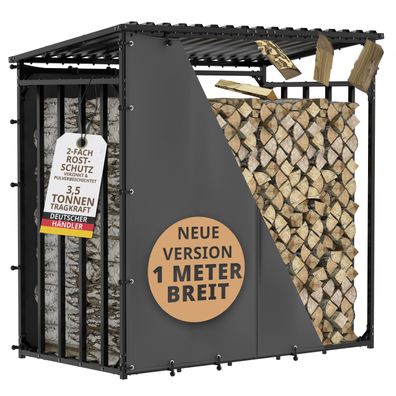 Kaminholzregal Metall 1,05 m tief mit Dach 185 x 185 cm verzinkt wetterfest mit Plane