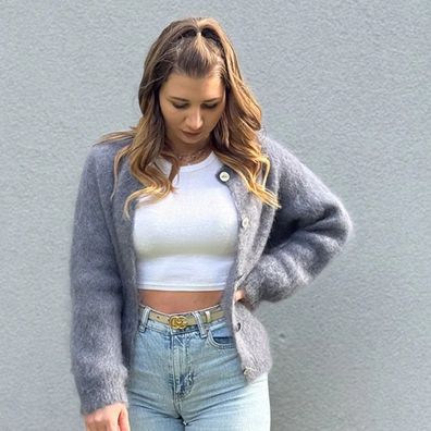 Damen Mohairmix Strickjacke Lana Grau Onesize XS-XL Frau Mohair Strick Jacke