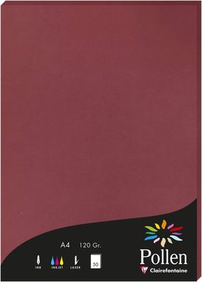 Clairefontaine 4293C Packung mit 50 Papier Pollen 120g, DIN A4, 21 x 29,7cm, Bordeaux