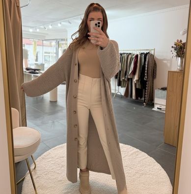 Strickjacke Long Damen Lena Taupe Onesize XS-XL Frauen Langer Strick Jacke