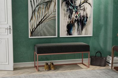 AX LIVING Sitz Bank Acciarolli 80 cm - Schwarz, kupferfarbenes Metallgestell