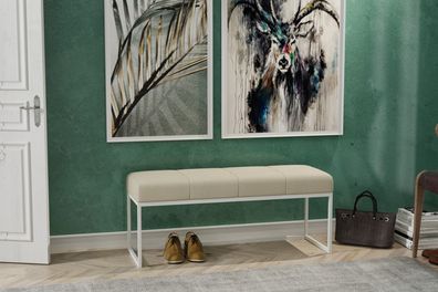 AX LIVING Sitz Bank Acciarolli 80 cm - Beige, weißes Metallgestell