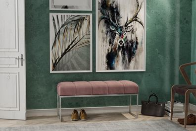 AX LIVING Sitz Bank Acciarolli 80 cm - Rosa, Chrom-Metallgestell