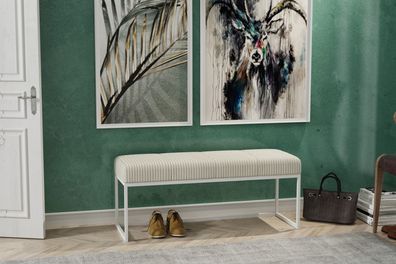 AX LIVING Sitz Bank Acciarolli 110 cm - Beige, weißes Metallgestell